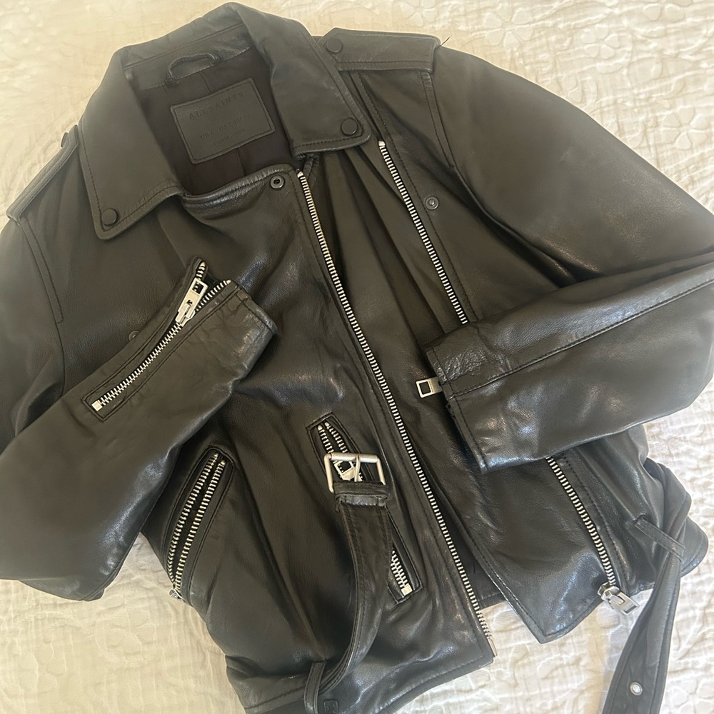 All Saints Black Leather Biker Jacket